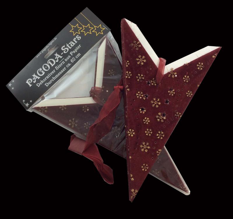 MINORIS  rot/Samt - Faltbarer Leuchtstern, Weihnachtsstern aus Papier mit 7 Zacken, 60 cm